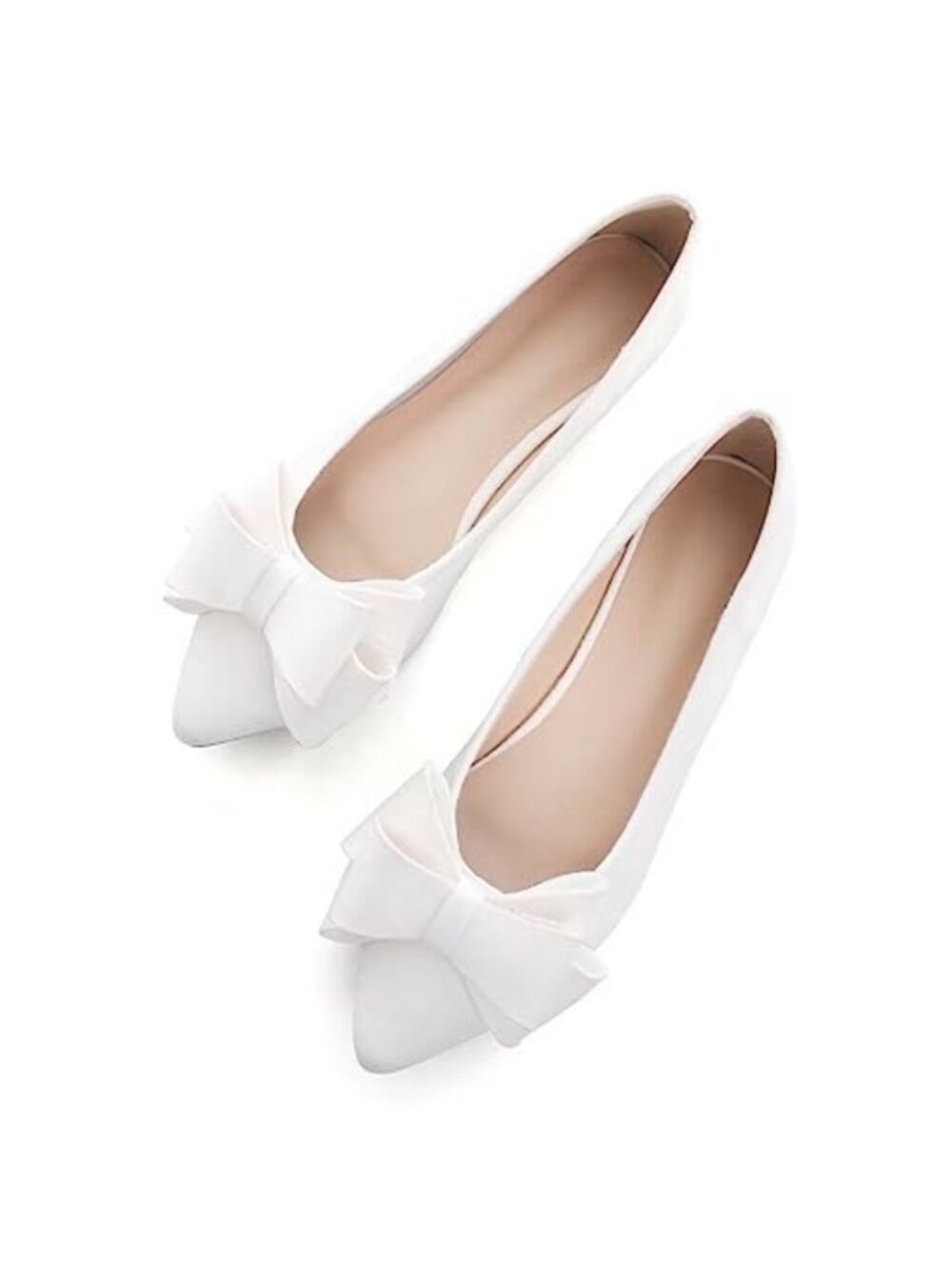 Women's Pointed Toe Suede Ballet Flats with Bowknot Soft Slip On Comfort Shoes
